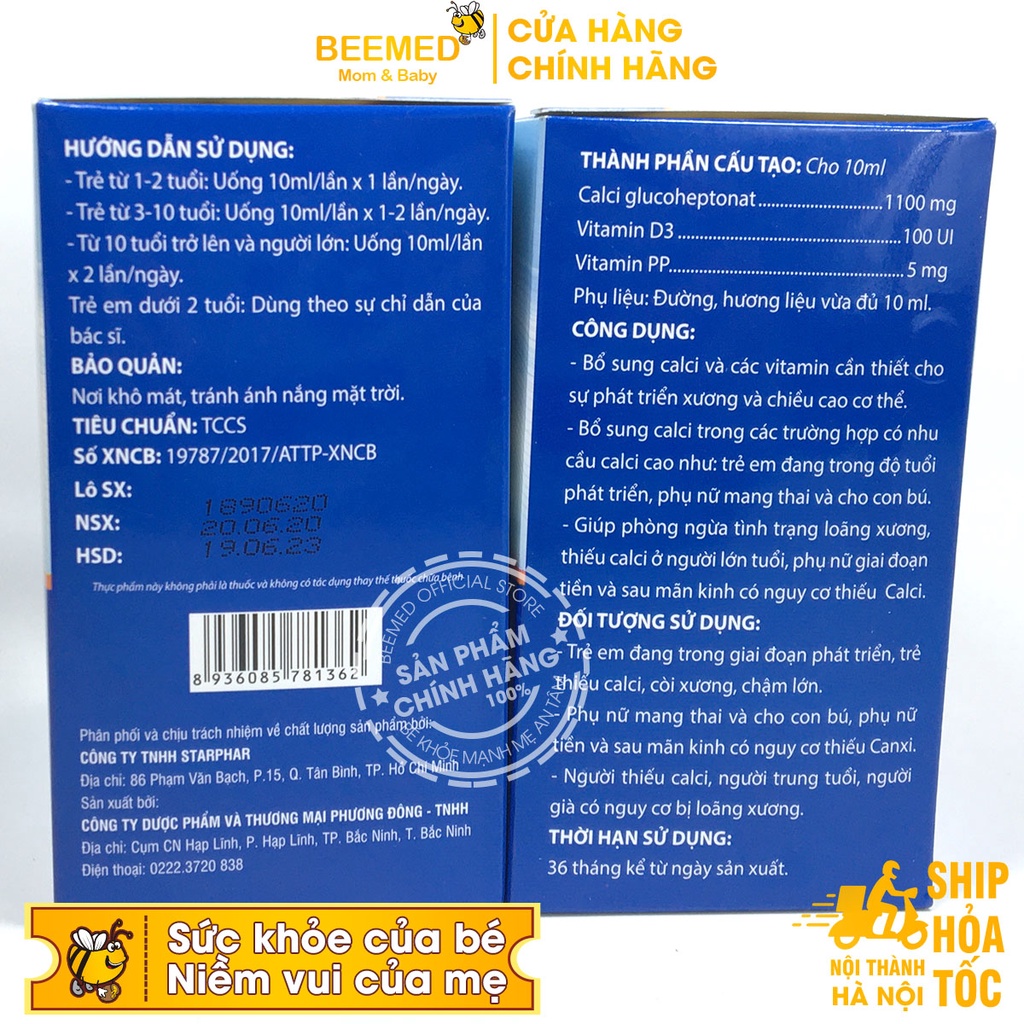 Siro Ossocal - Bổ sung canxi hữu cơ và D3 cho mẹ bầu, sau sinh và trẻ nhỏ, phát triển về chiều cao hộp 20 ống