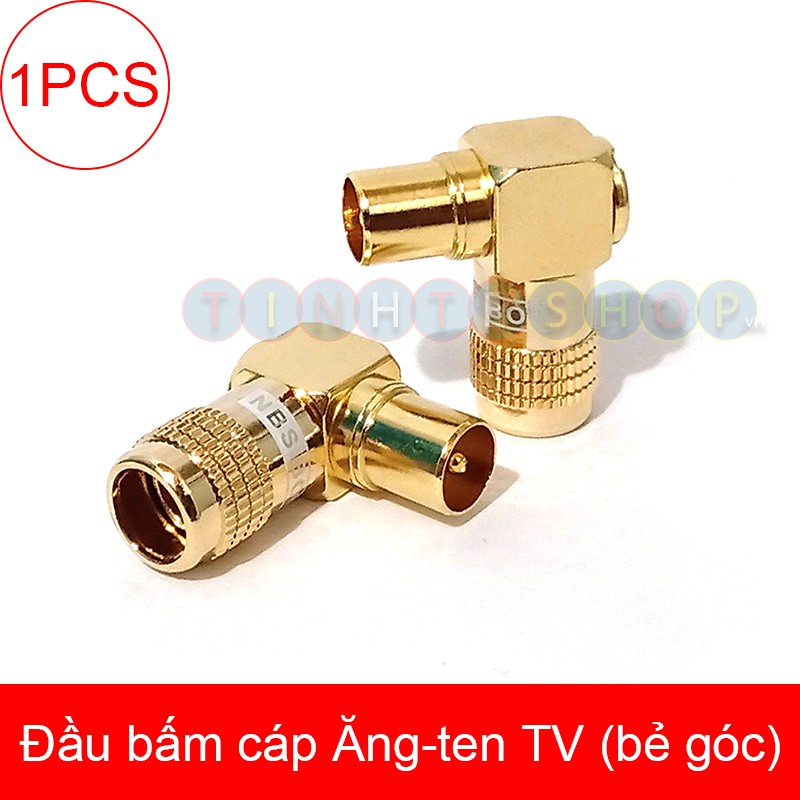 Đầu bấm cáp Angten TV bẻ góc mạ vàng 24K - Jack cắm Ăng-ten TV RF thiết bị truyền hình OD-9.0mm