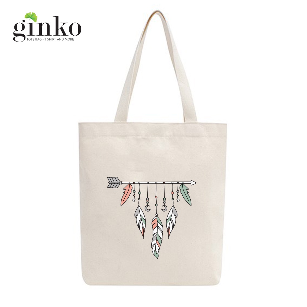 Túi Vải Tote GINKO Kiểu Basic dây kéo In Hình Boho Arrow