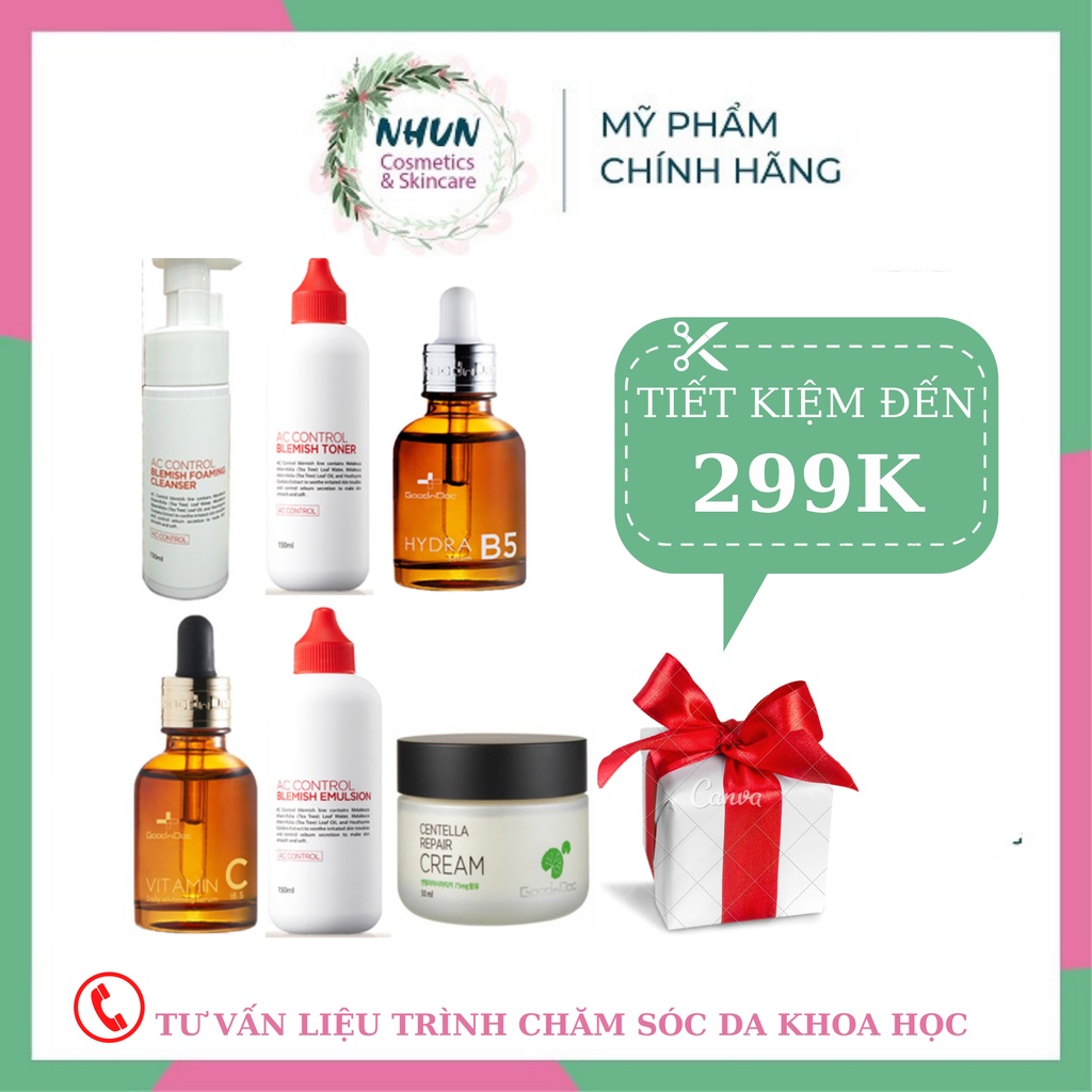 Bộ Dưỡng Da Goodndoc giảm mụn thâm, kiềm dầu se khít lỗ chân lông, sáng da 6 món