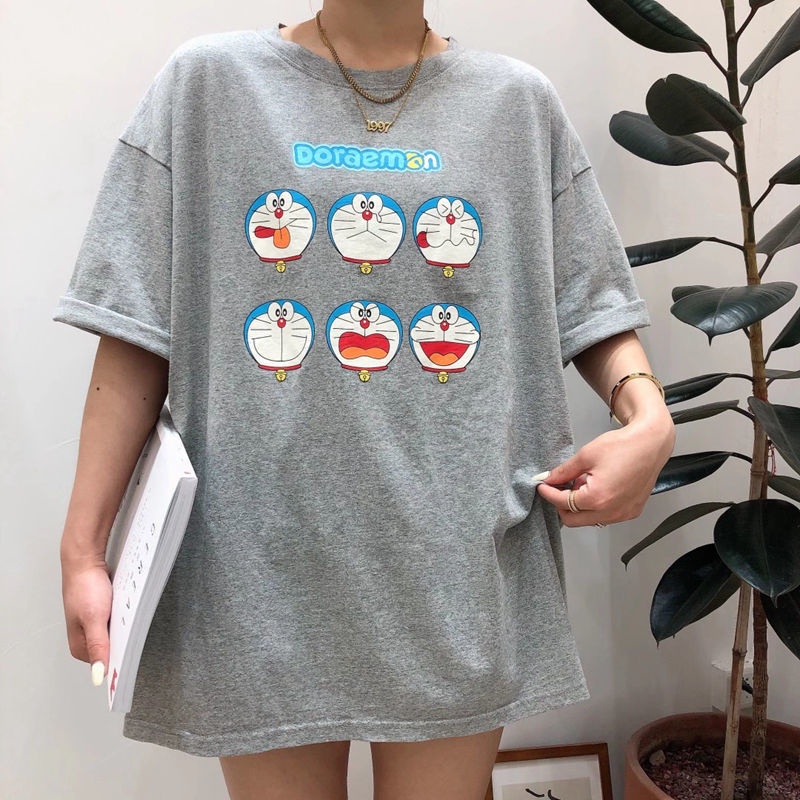 Doraemon cartoon plus size fat loose Korean version of pure cotton short-sleeved t-shirt women summer clothes