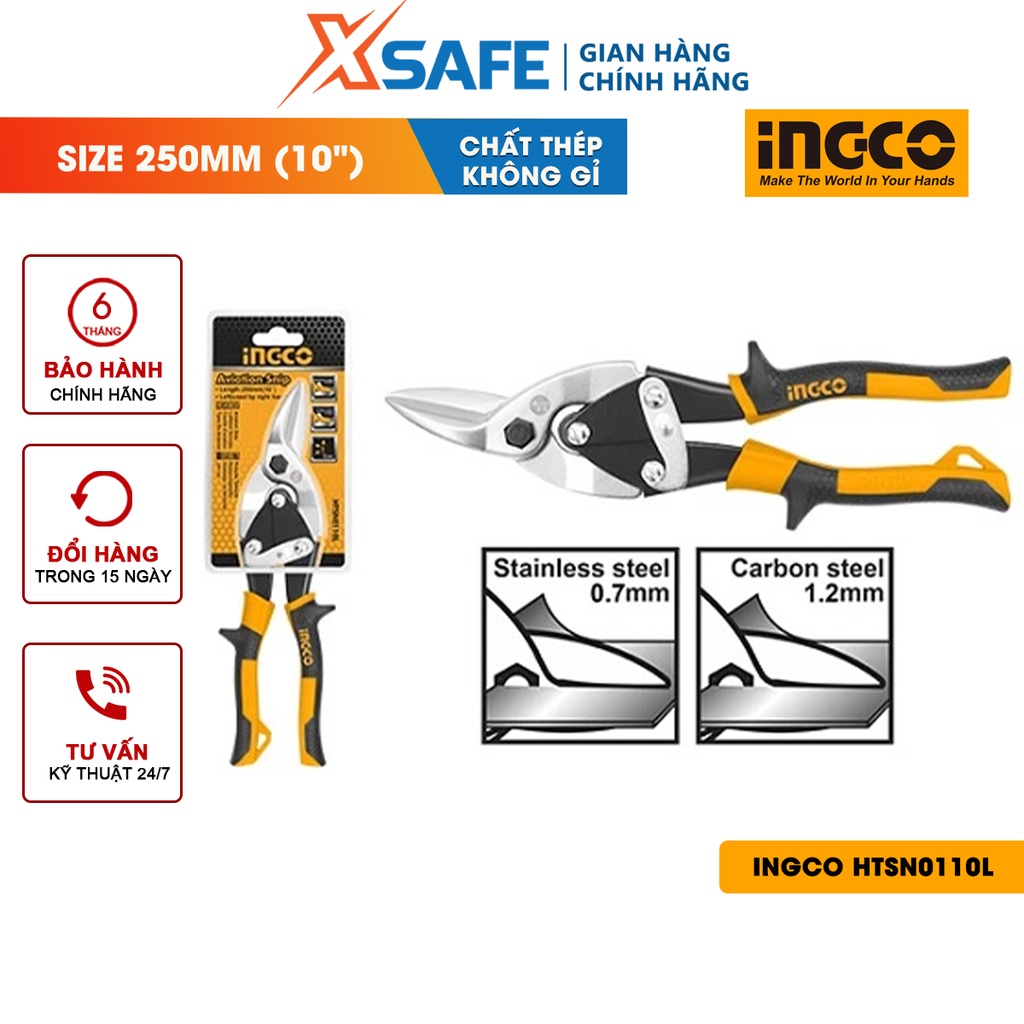 Kéo cắt tole cắt trái INGCO HTSN0110L tay cầm bọc cao su chuyên dụng chống trơn trượt Cắt tole từ thép carbon cao cấp