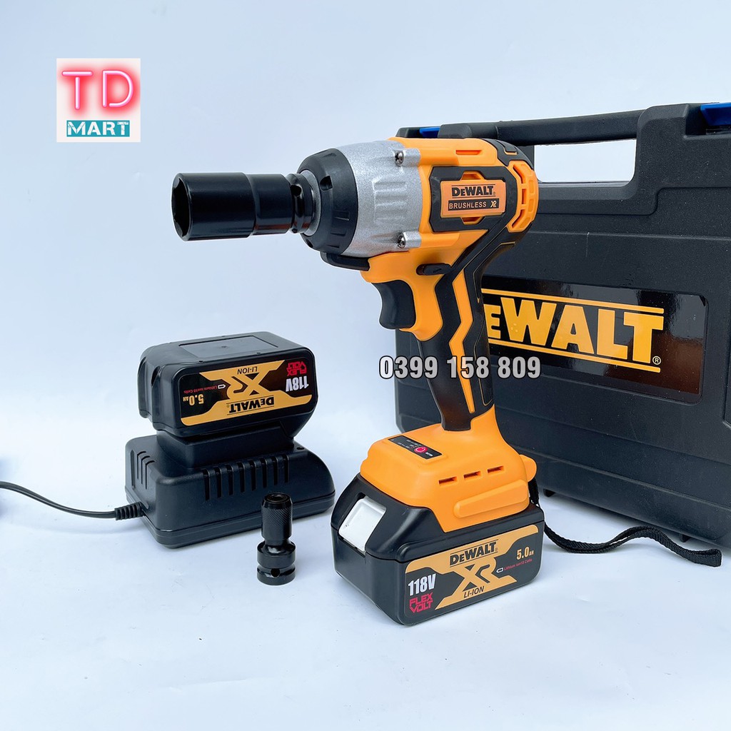 Máy Siết Bulong Dewalt 118V Không Chổi Than - Hàng Loại 1 có 3 đèn led