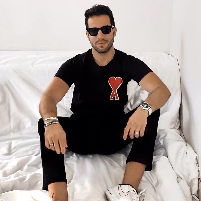 Áo thun tay ngắn thêu chữ AMI phong cách thời trang dành cho nam và nữ