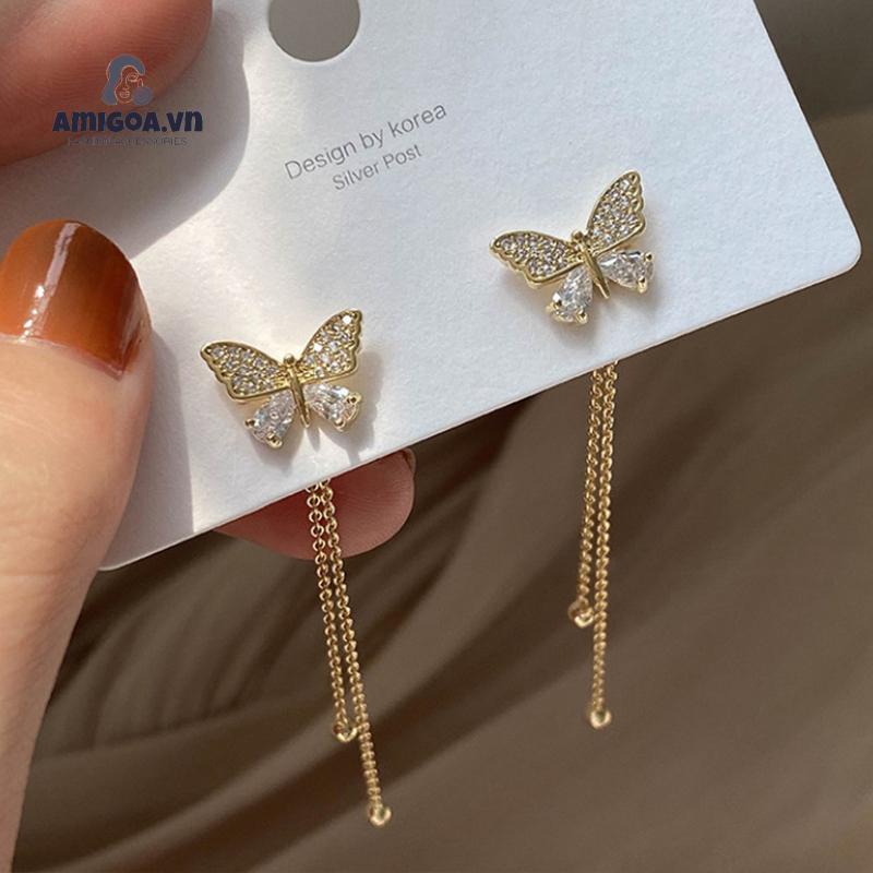 ✨✨ BUTTERFLY Đôi Bông Tai Dáng Dài Mạ Bạc 925 Hình Bướm Xinh Xắn Cho Nữ