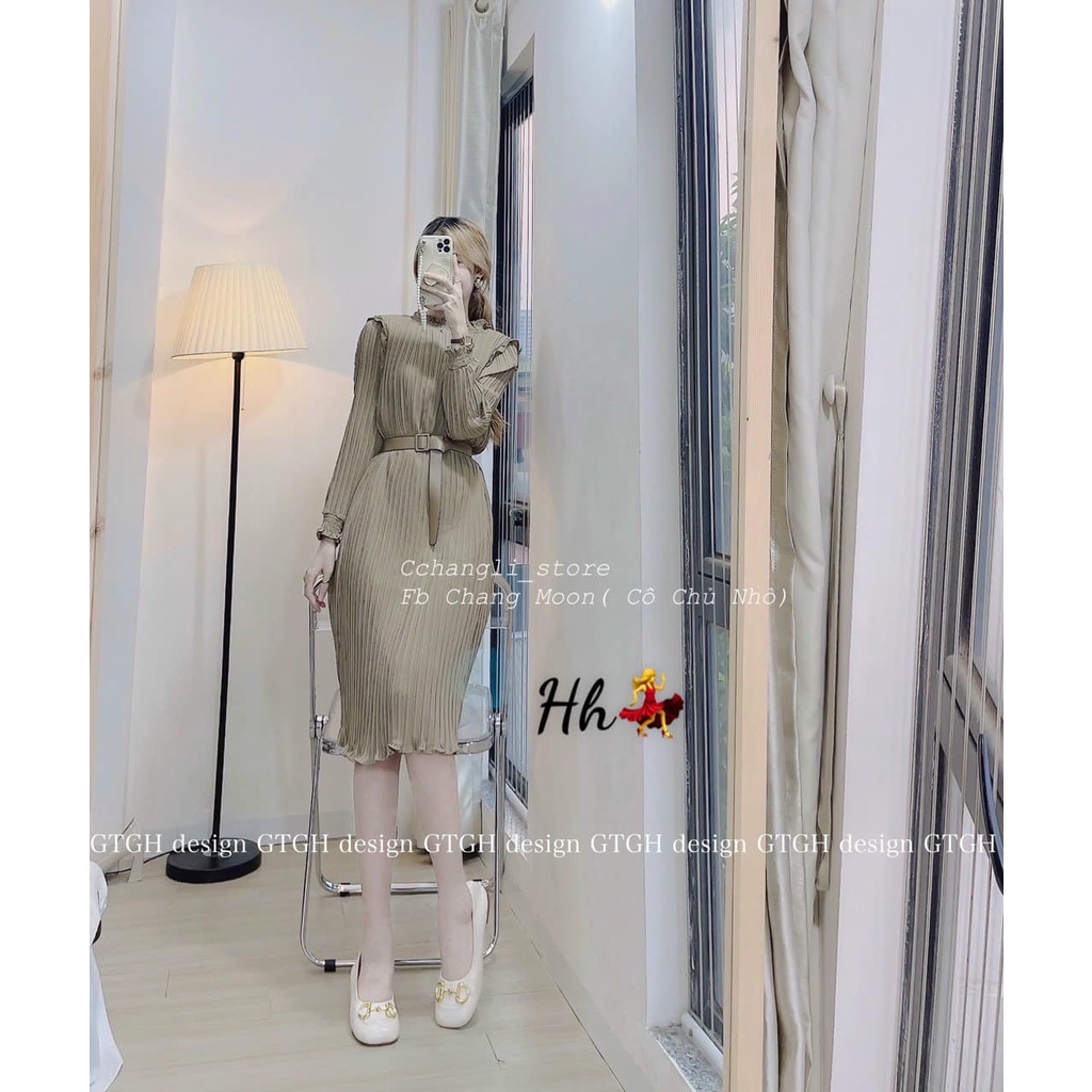 Váy ly bo cổ, tay kèm đai xinh (kèm ảnh thật,video) | BigBuy360 - bigbuy360.vn