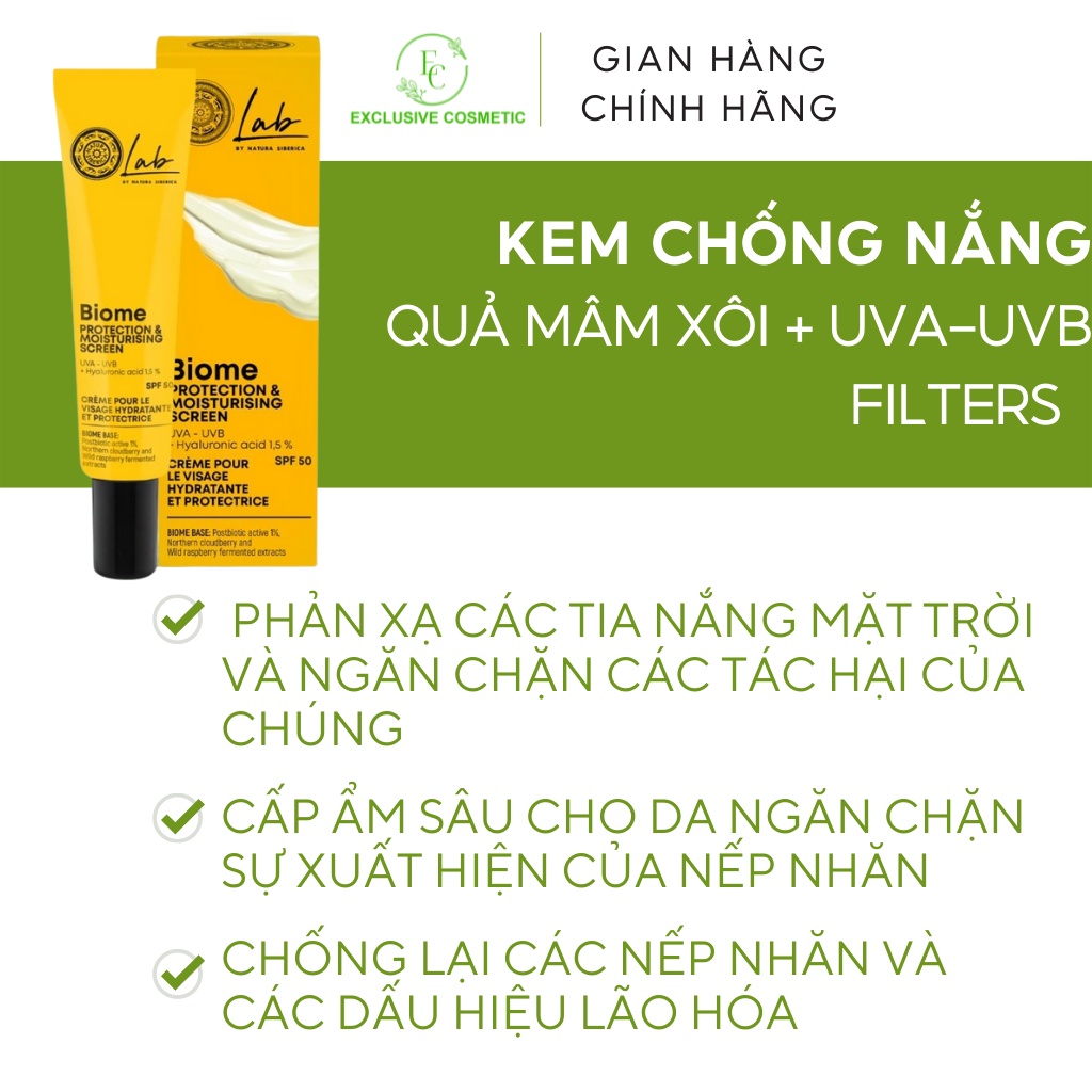 Kem chống nắng cho da mặt NATURA SIBERICA Lab biome protection &amp; moisturising face screen SPF 50++