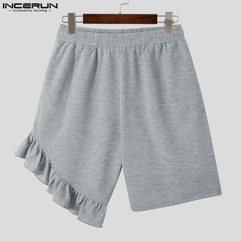 Incerun Mne 'S Quần Short Dáng Rộng Lưng Thun Phối Bèo Thời Trang Mùa Hè Dành Cho Nữ