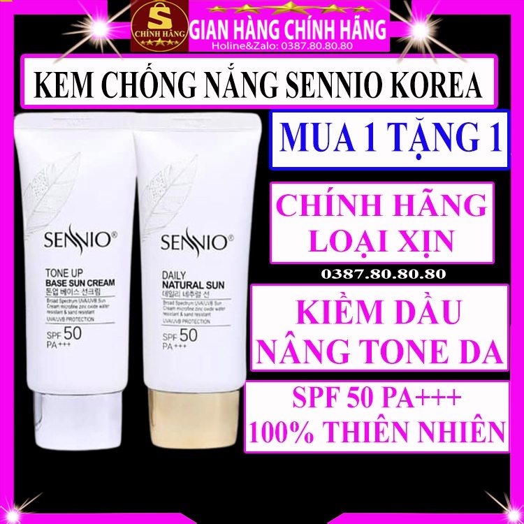 Kem chống nắng vật lý chính hãng Sennio hàn quốc kiềm dầu nâng tone da cho da dầu nhờn mụn khô nhạy cảm hỗn hợp kcn tốt