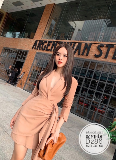 Bigsize Đầm cổ vest xếp thân D286