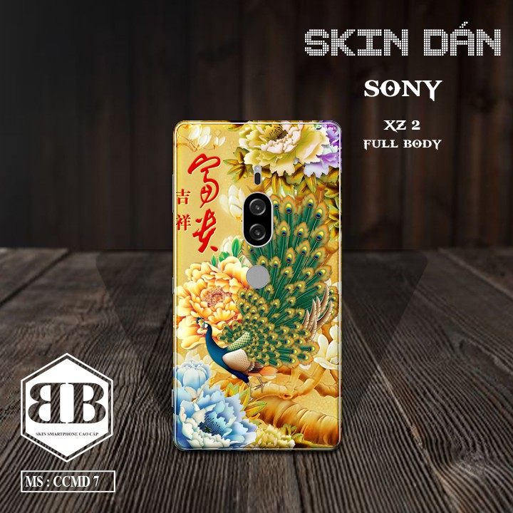 Bộ Skin Dán Sony Xperia XZ2 Premium dán full lưng viền dùng thay ốp lưng điện thoại hình chim công mẫu đơn