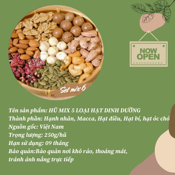Mix HẠT DINH DƯỠNG Lứt Farm 5 loại nguyên vị ăn vặt mẹ bầu/ ăn kiêng/ healthy lành mạnh/ giảm cân 250Gr