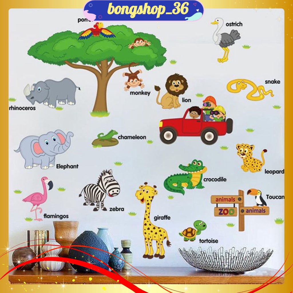 Tranh Decal Dán Tường Động Vật Và Cây Cổ Thụ - Decal Dán Tường Cho Bé - MÃ 21