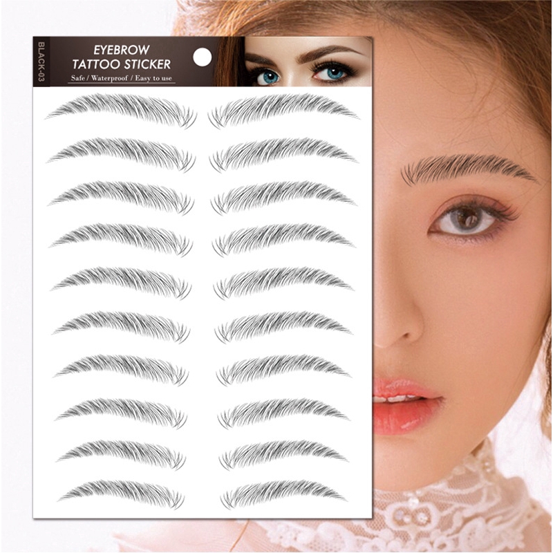 Miếng dán hình xăm lông mày 6D bán vĩnh viễn màu đen/nâu lâu trôi chống thấm nước tự nhiên cho nam nữ