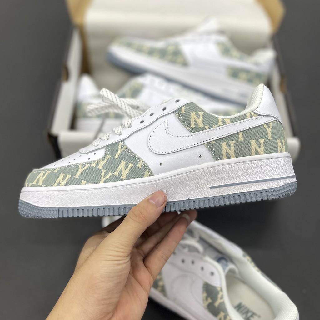 Giày Sneaker AF1 Ny Trắng Xanh Giày Thể Thao Nam Nữ Thấp Cổ Full Phụ Kiện