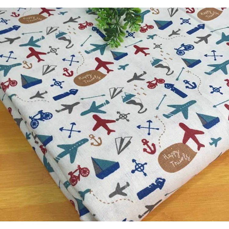 Vải linen họa tiết Máy bay V-E06