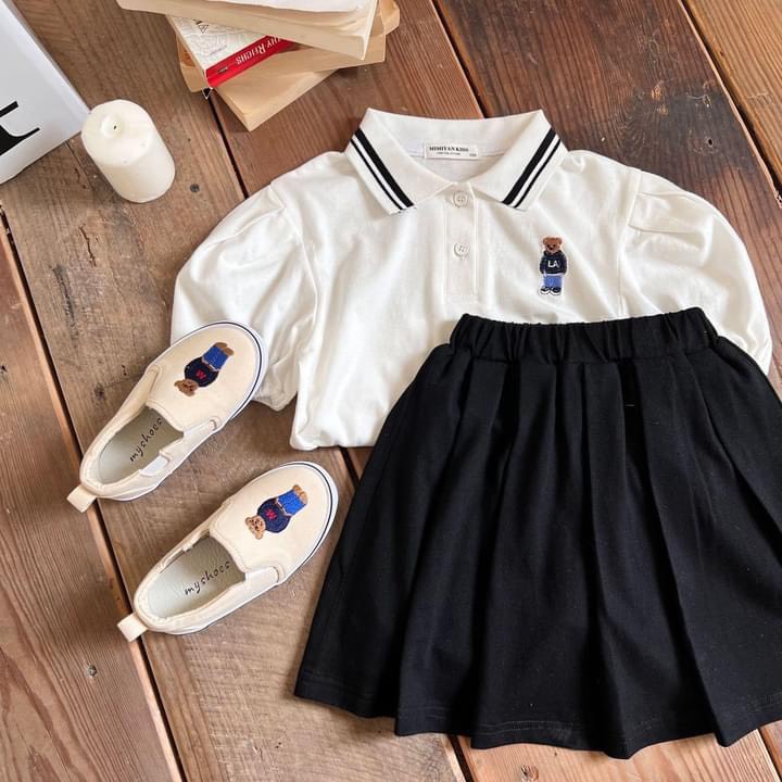 SET ÁO POLO TRẮNG THÊU GẤU CHO BÉ TRAI VÀ GÁI