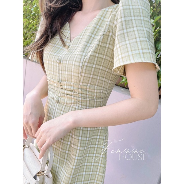 Đầm Caro Nhún Eo, váy kẻ caro, đầm caro công sở, váy đi làm đi chơi