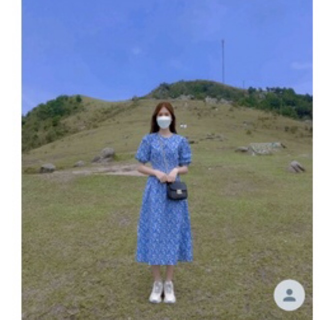 Váy hoa nhí cổ tròn tay phồng chun eo dáng dài phong cách vintage Linzstore V1653