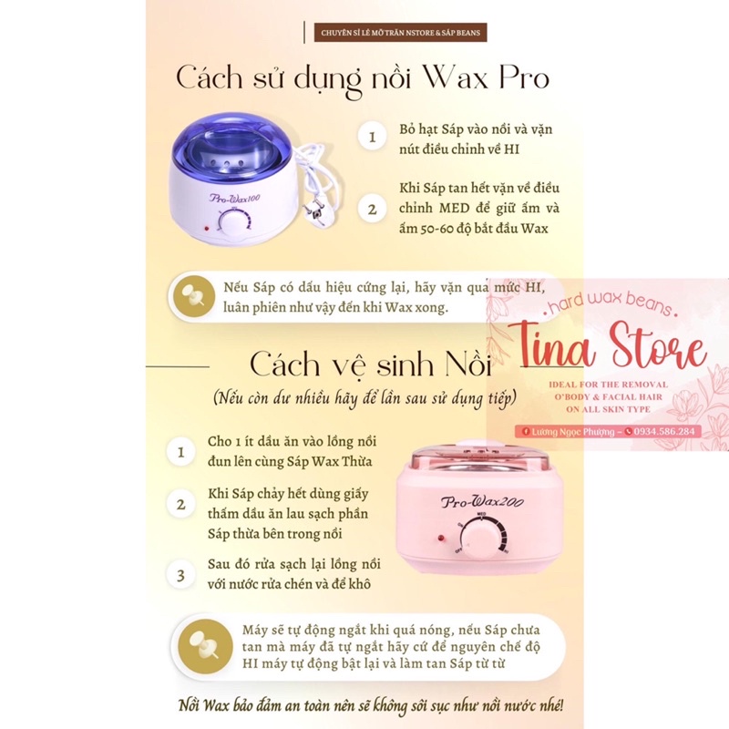 Combo nồi pro 10 và sáp wax lông cao cấp tặng kèm 100gr sáp màu giúp làm sạch lông , râu , nách , bikini , tinastore29