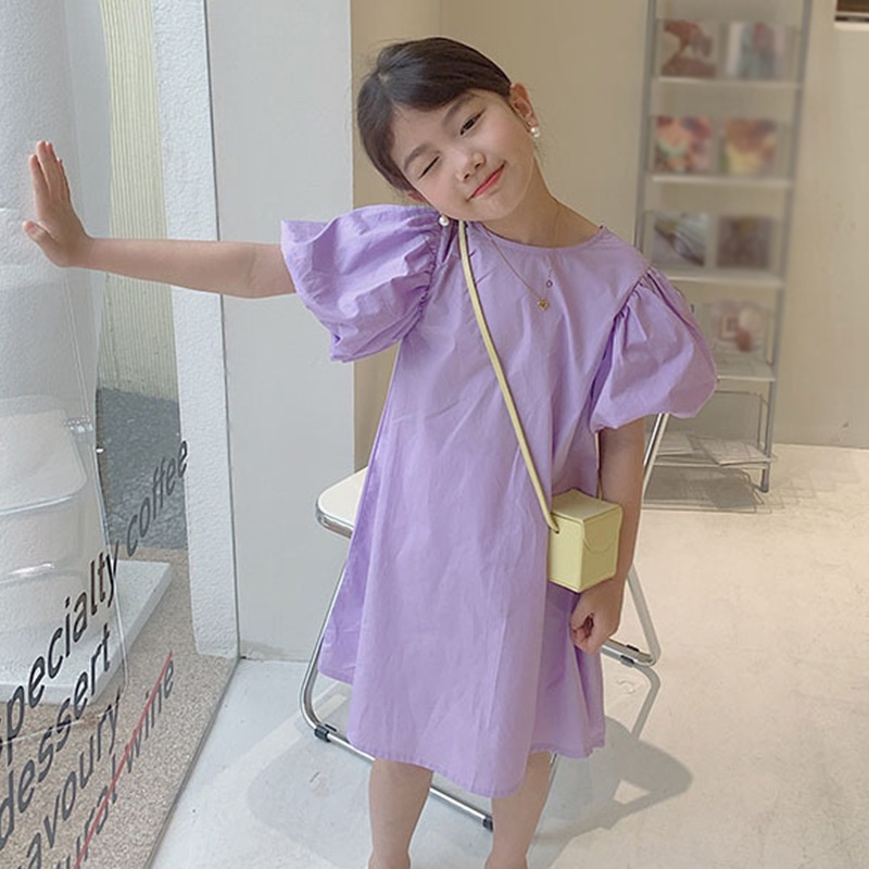 Đầm Bé Gái Đầm Công Chúa Tay Ngắn Cổ Tròn Thắt Nơ Lưng Thời Trang Mùa Hè Se7En Dành Cho Bé Gái