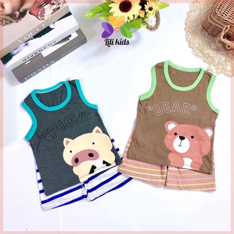 Bộ ba lỗ cho bé LILIKIDS chất liệu cotton thoáng mát, in hình động vật đáng yêu size 8-18kg  BBL04