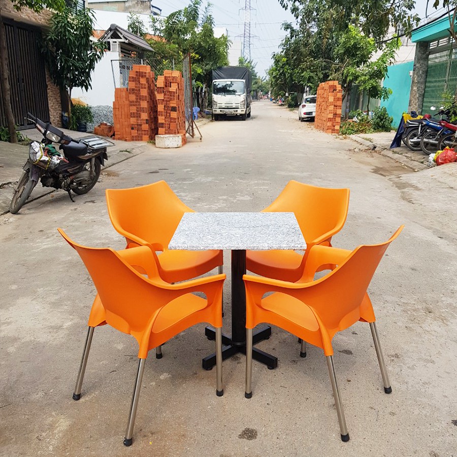 [ xưởng sản xuất ] bàn ghế cafe thanh lý giá rẻ tại daklak - ghế nhựa cao cấp đúc nguyên khối chân ghế inox