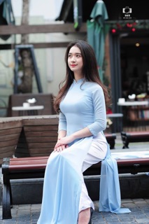 [Thanh lý]Bộ áo dài lụa Nhật xanh da trời