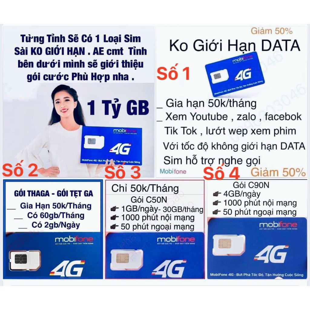 Sim KO GIỚI HẠN DATA Mobifone