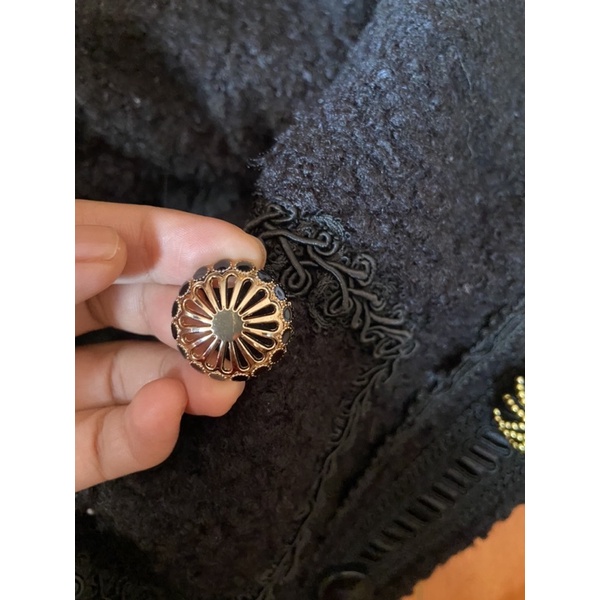 /Áo khoác lông cừu handmade, khoác nữ lông phối ren,cúc đồng phong cách ngắn rộng trẻ trung/
