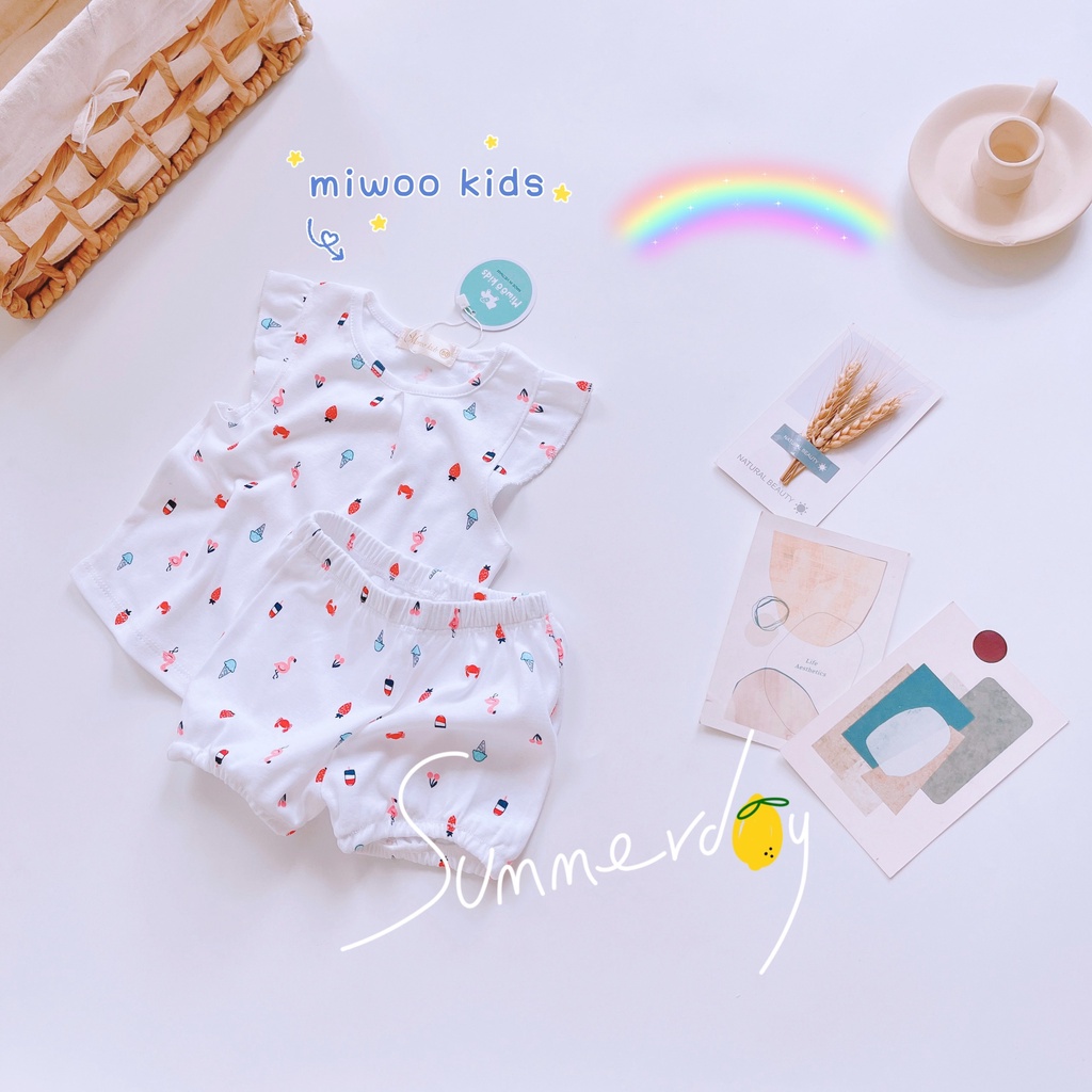 (7-21kg)Bộ thun đùi cotton cánh tiên hãng Miwoo kids họa tiết siêu yêu cho bé gái bảng màu 2(Ảnh thật)