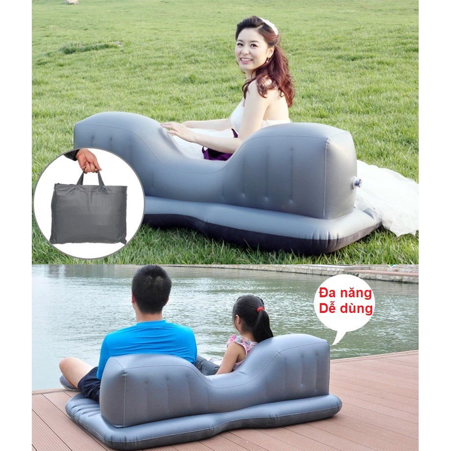 Giường đệm hơi ô tô vải dù mượt (tặng bơm cắm tẩu sạc, keo và miếng vá)