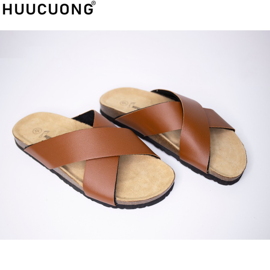 Mặc gì đẹp: Thời trang với Dép unisex HuuCuong quai chéo pu nâu đế trấu