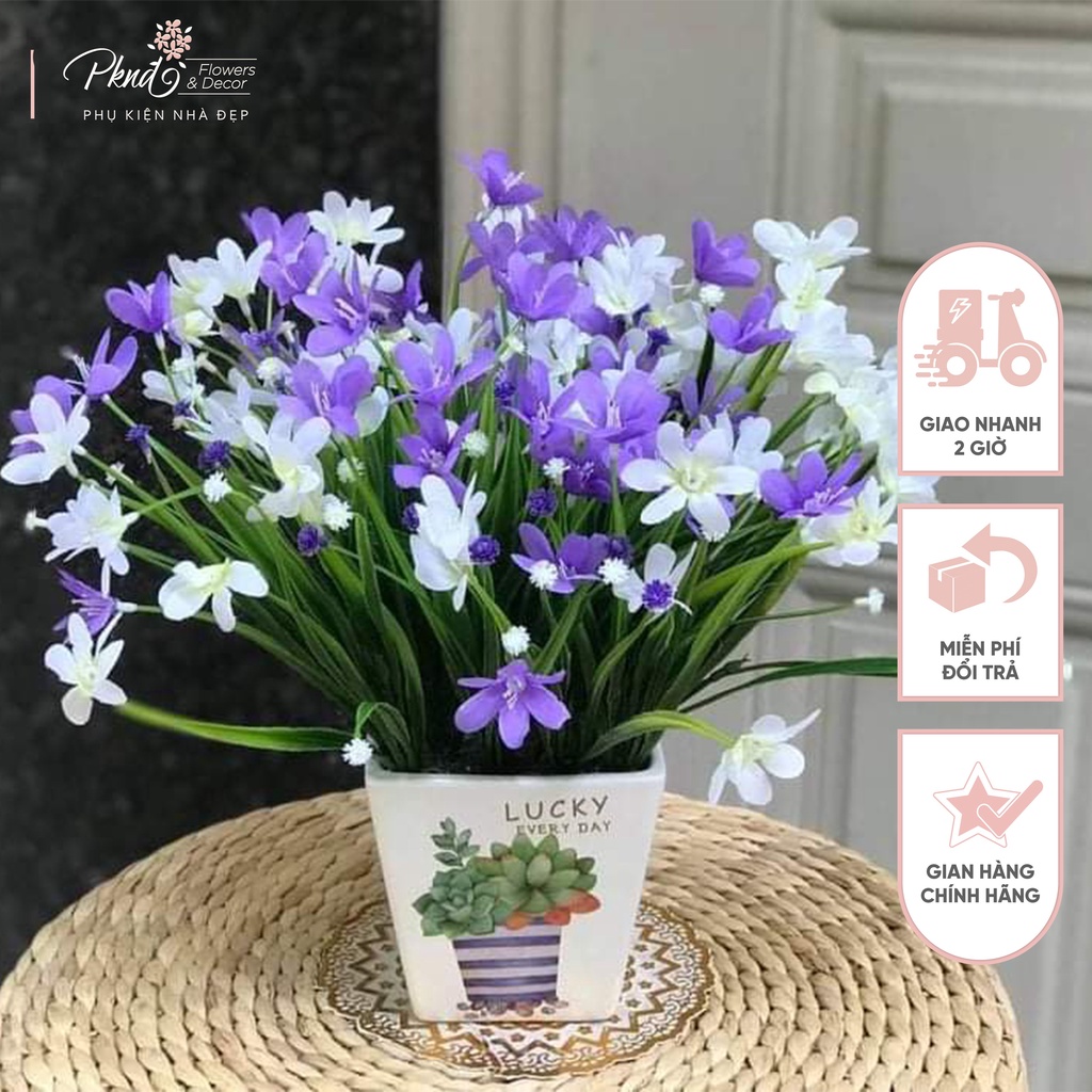 Chậu hoa giả thủy tiên lụa để bàn đẹp( chậu không Decal) PKND FLOWERS &amp; DECOR