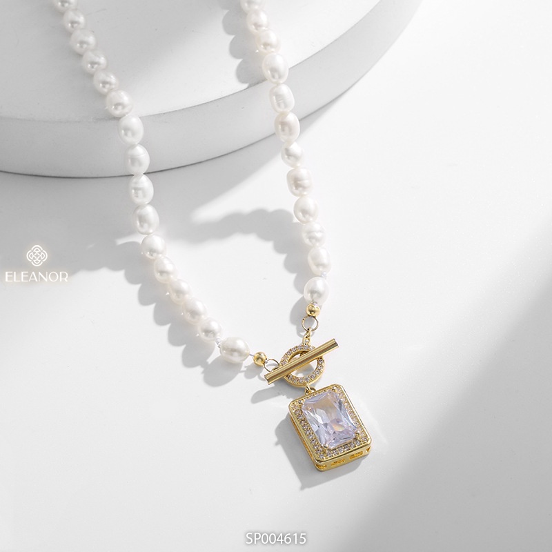 Dây chuyền nữ ngọc trai nhân tạo Eleanor Accessories mặt vuông đính đá phụ kiện trang sức 4615
