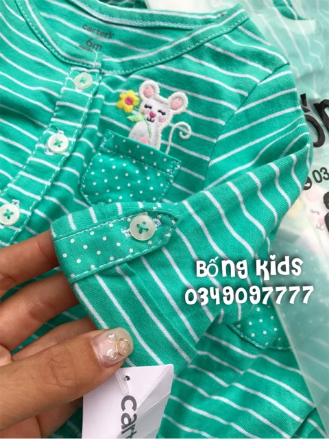 Jumsuit Bé Gái Logo Chuột Kẻ Xanh Carters