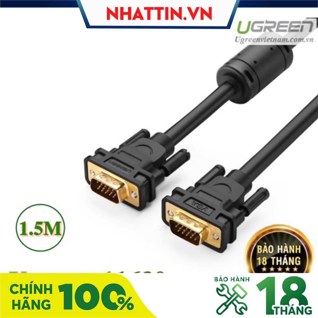 Cáp VGA 3+6C dài 1,5M cho Màn Hình, Máy Chiếu Chính Hãng Ugreen 11630