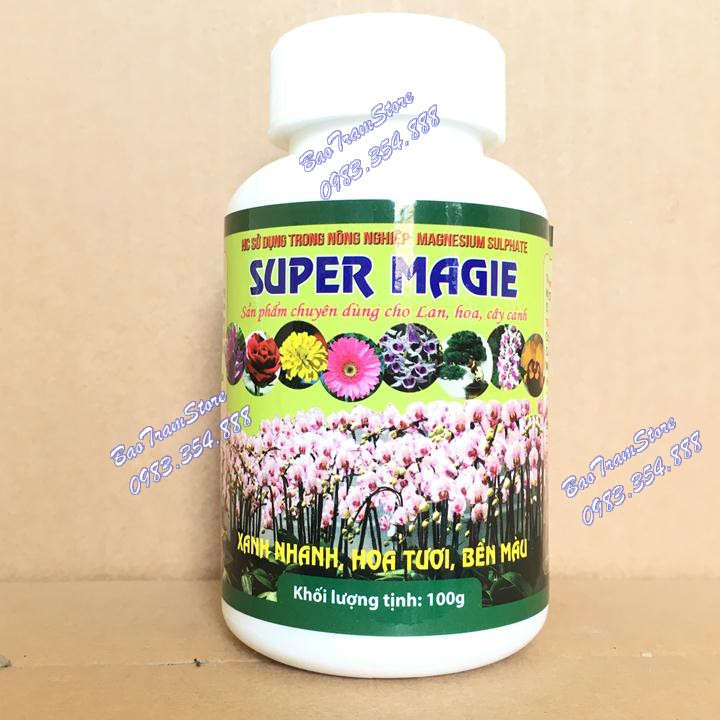 Phân bón Super Magie - Magnesium sunphat hũ 100g, giúp cây xanh nhanh, hoa tươi, bền màu, sản phẩm chuyên dùng cho hoa l