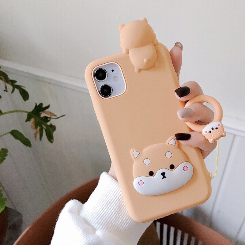 Ốp Lưng iPhone XsMax Silicon Thú Leo Shiba Inu kèm móc đeo