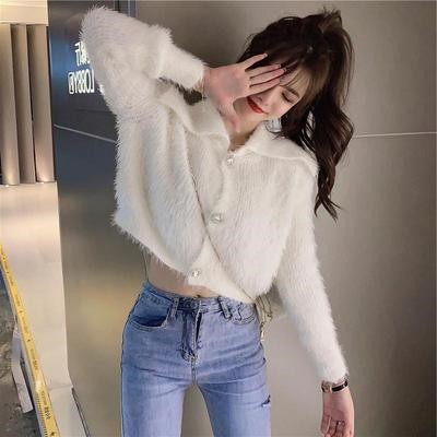 Áo len lông thỏ cổ thủy thủ cúc đá lấp lánh sang chảnh Ulzzang Hàn Quốc A56