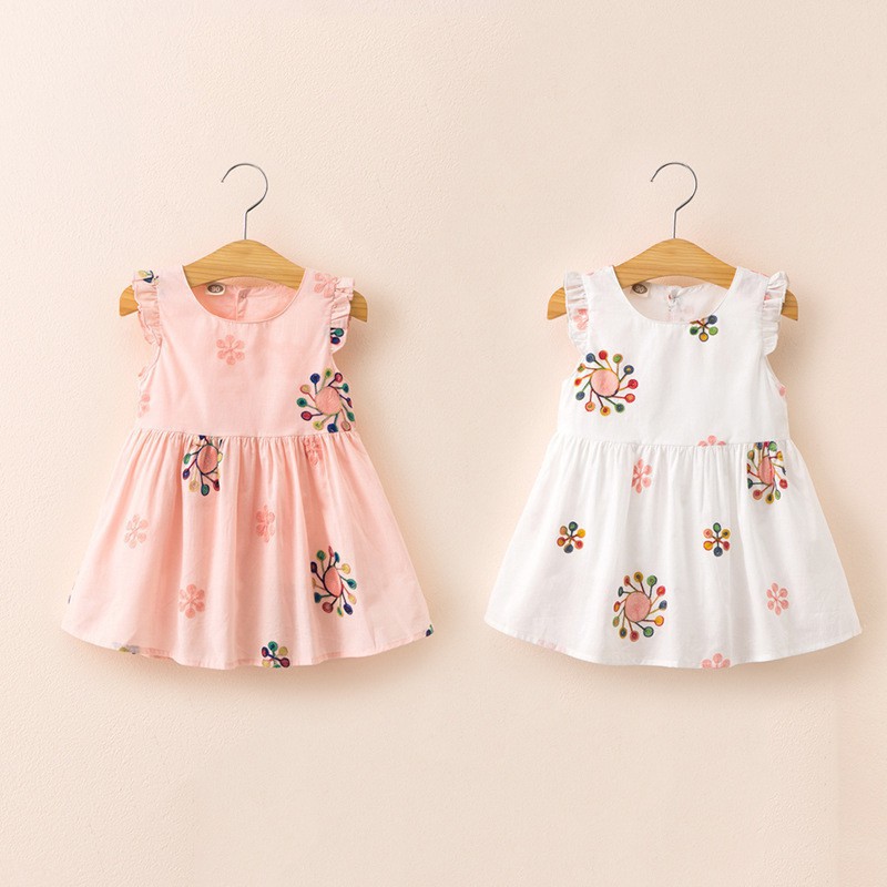 Đầm cotton ngắn tay in họa tiết hoạt hình xinh xắn dành cho bé gái
