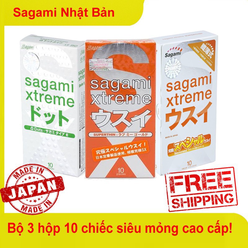 Bộ 3 hộp bao cao su (condom) siêu mỏng Sagami Extreme white - Orange - Super thin(Hibaby+ Store)