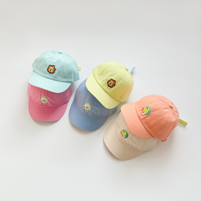 Mũ lưỡi trai màu trơn thêu họa tiết hoạt hình dễ thương thời trang xuân hè cho bé