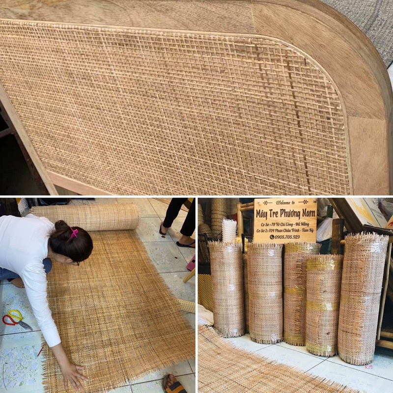 Mành mây đan caro tự nhiên khổ 60 mầu nâu