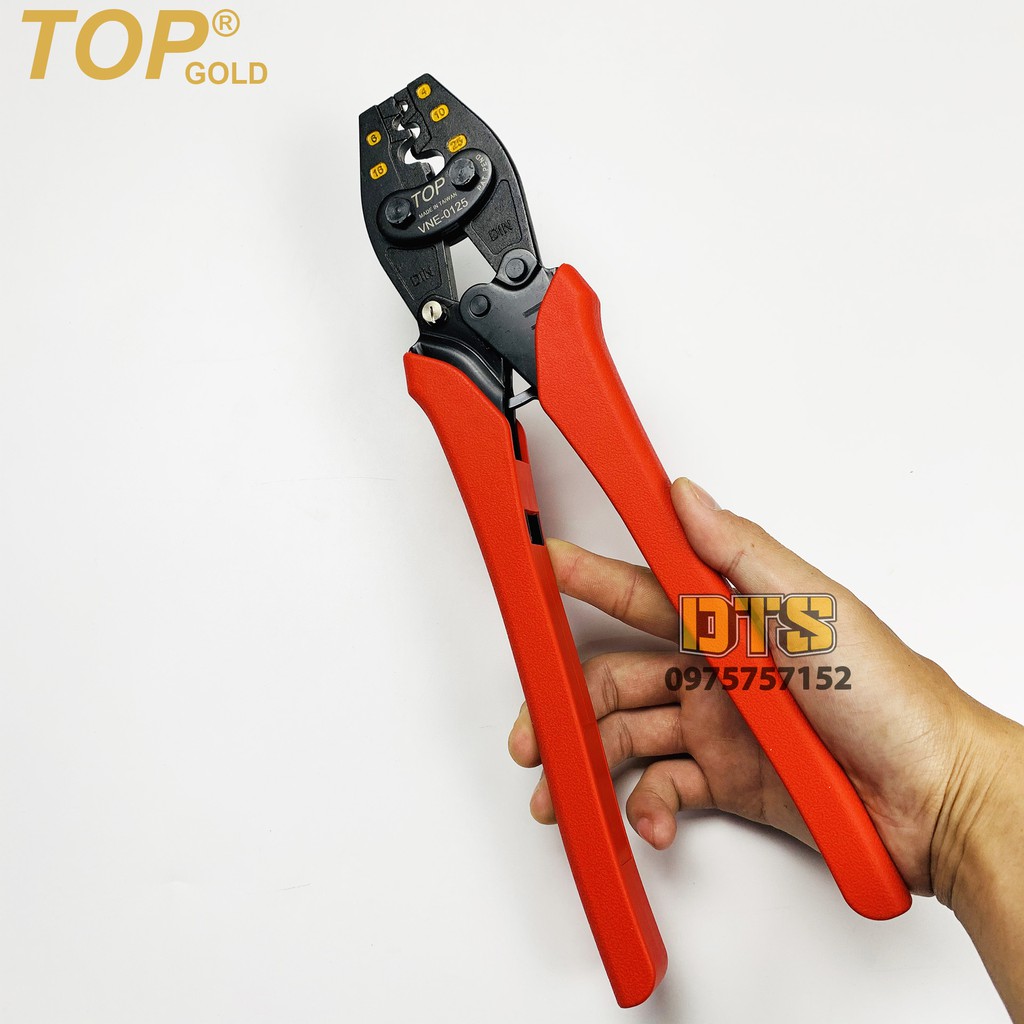 Kìm bấm cos trợ lực số 25 4 -> 25 mm2 TOP GOLD, tiết kiệm lực, độ chính xác cao, có nút điều độ rơ