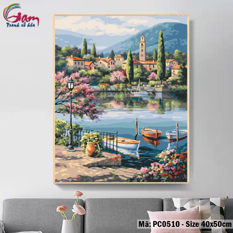 Tranh tô màu số hoá Gam ❤️CHUẨN MÀU❤️ Tranh phong cảnh mùa xuân thiên nhiên Địa Trung Hải | BigBuy360 - bigbuy360.vn