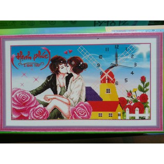Tranh đính đá đồng hồ hạnh phúc H971