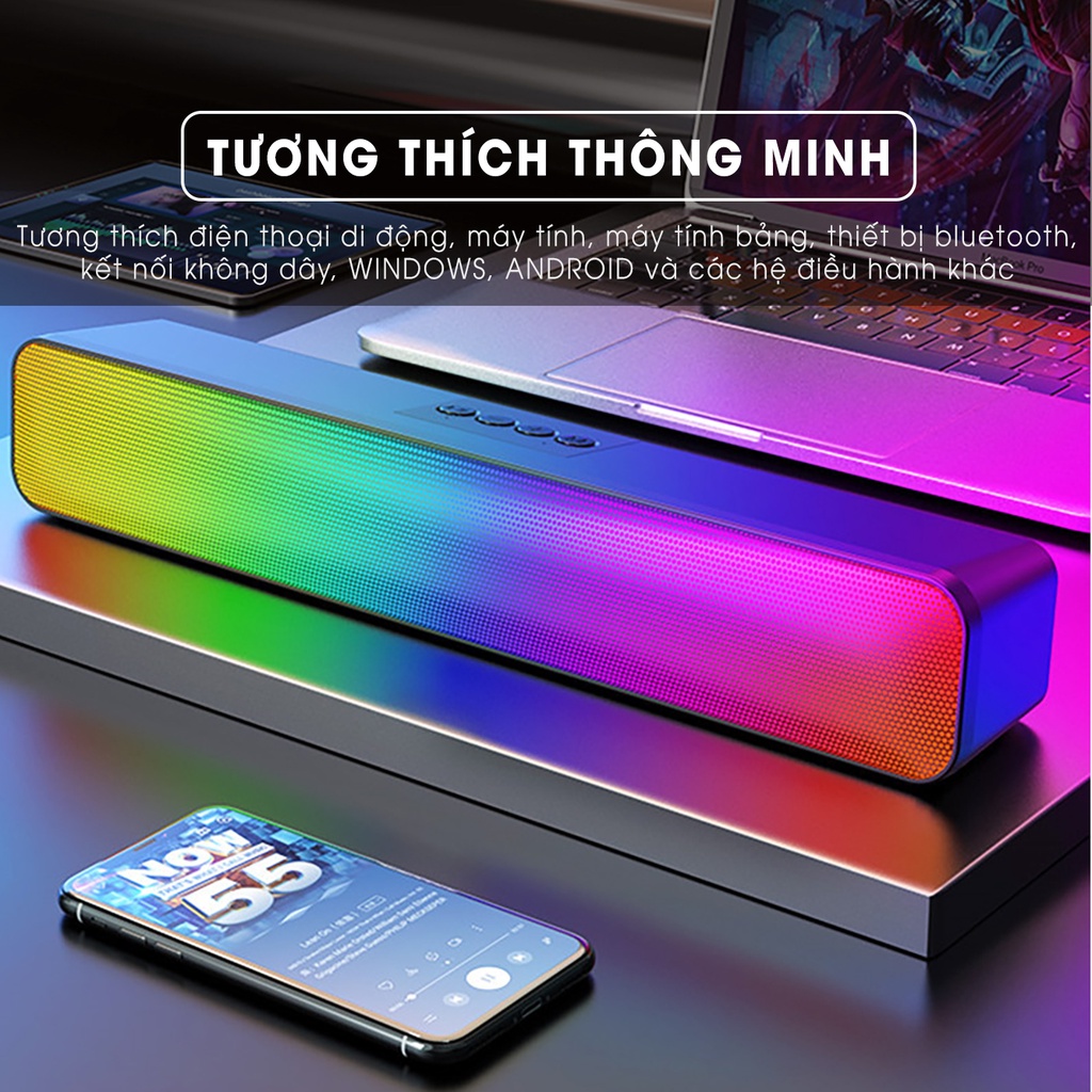 Loa bluetooth không dây SIDOTECH Soundbar SB66 RGB Pro âm thanh sống động sắc nét cho điện thoại máy tính laptop để bàn