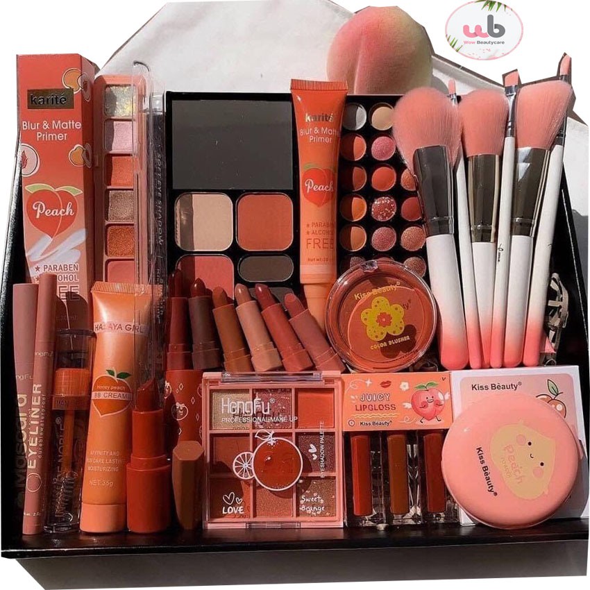 Bộ Trang Điểm WowBeauty gồm 20 món , siêu xinh, dành riêng cho mùa lễ hội.Tone đào dễ thương , xinh xắn.