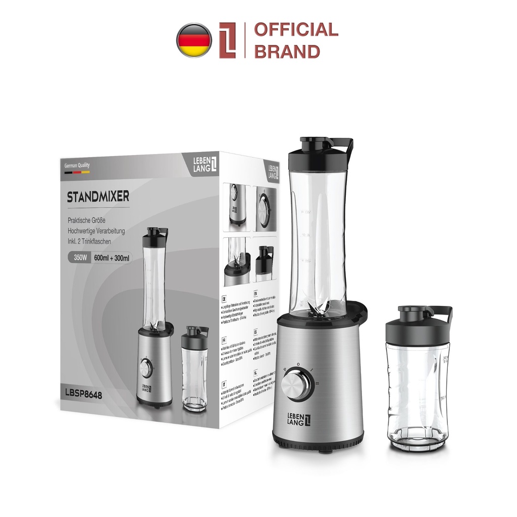 Máy xay sinh tố mini LEBENLANG gồm 2 cối xay tích hợp bình chứa dung tích 300-600ml, công suất 350W, model LBSP8648